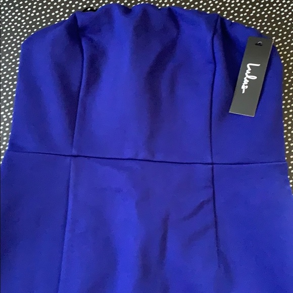 Strapless navy blue bodycon dress with high slit - Picture 2 of 5